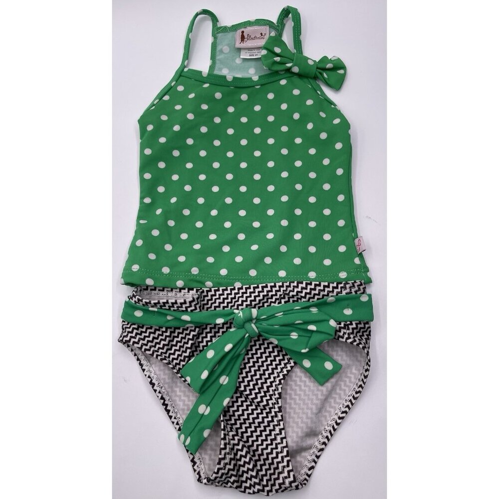 Floatimini Boutique Bikini Girls Toddler Size 2T Green Black Polkadot Tankini‎